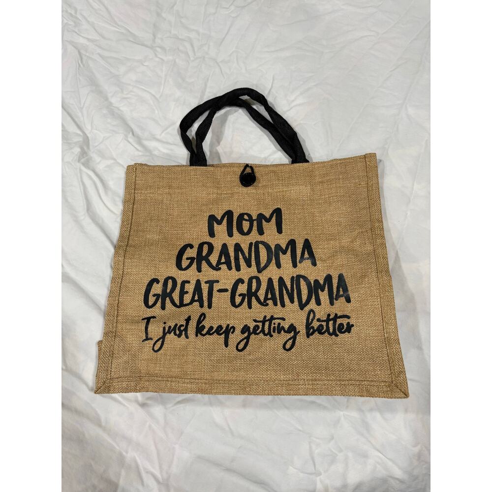 NWOT Burlap Hemp Jute Great Grandma Tote Bag